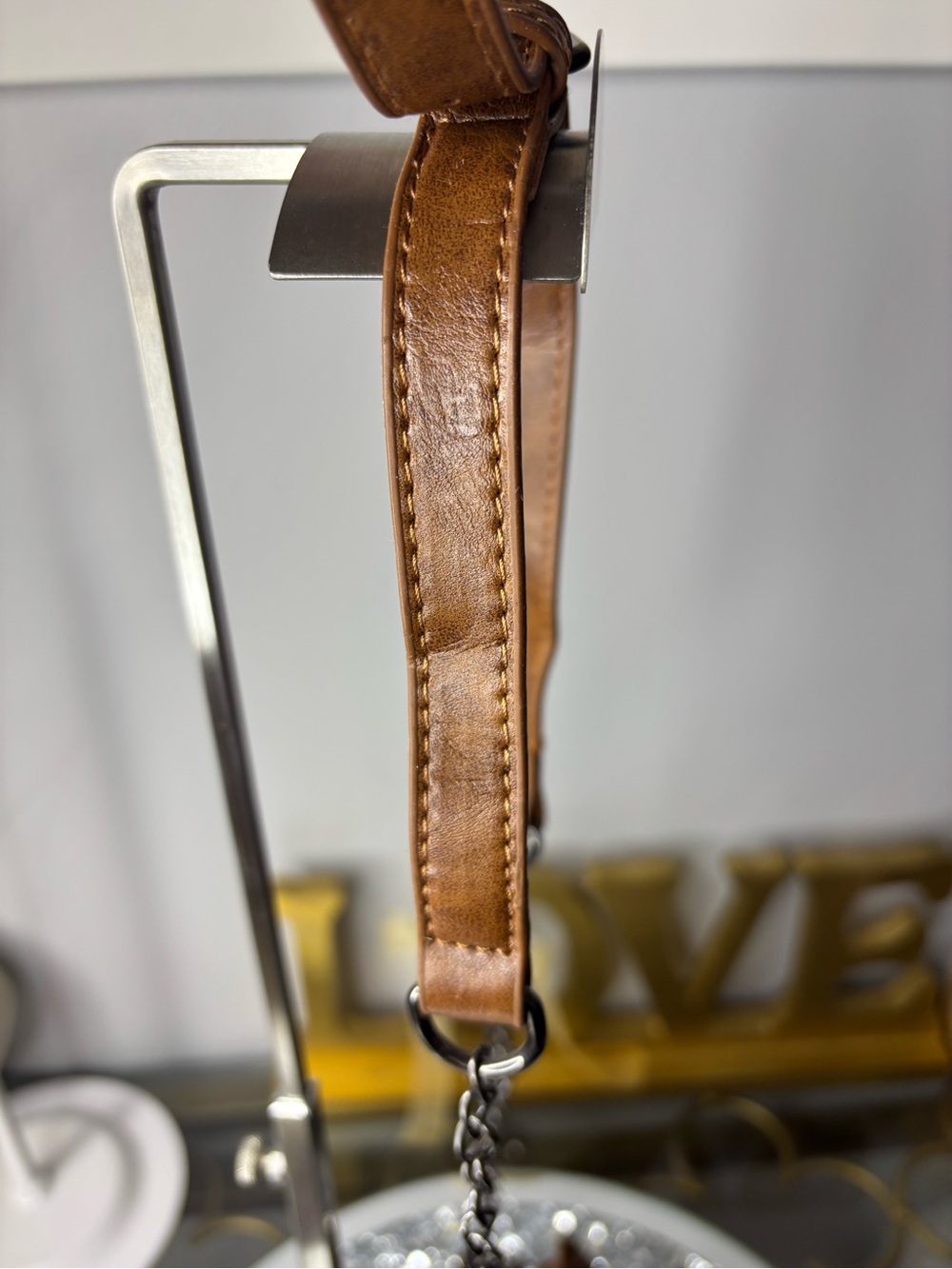 Rhinestone buckle Studded Brown Leather Crossbody NWOT - Picture 10 of 16